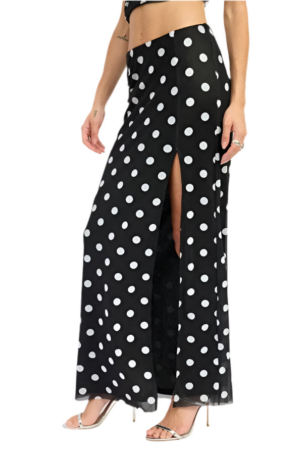 Polka Dot Maxi Front Slit Skirt