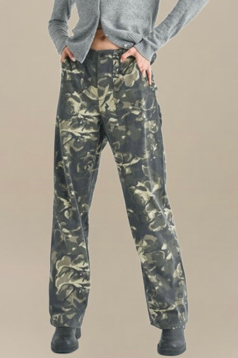 Vintage Camo Rose Print Pants