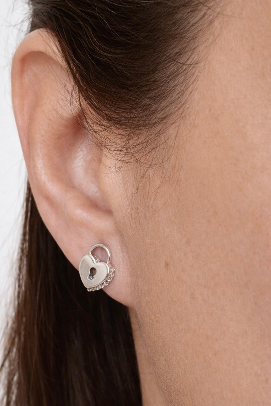 Sterling Silver Heart Locket Stud Earrings with CZ
