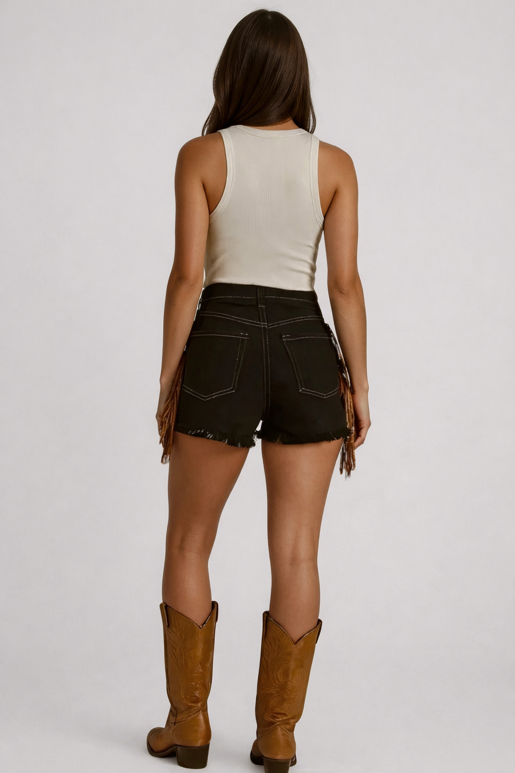 Vaquera Fringe Short in Black Denim