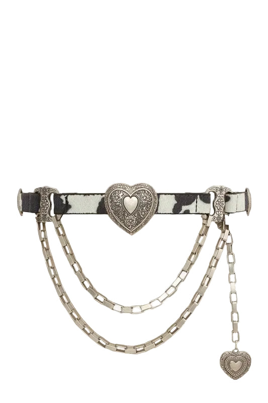 Cowhide Heart Chain Belt