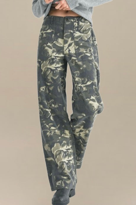 Vintage Camo Rose Print Pants
