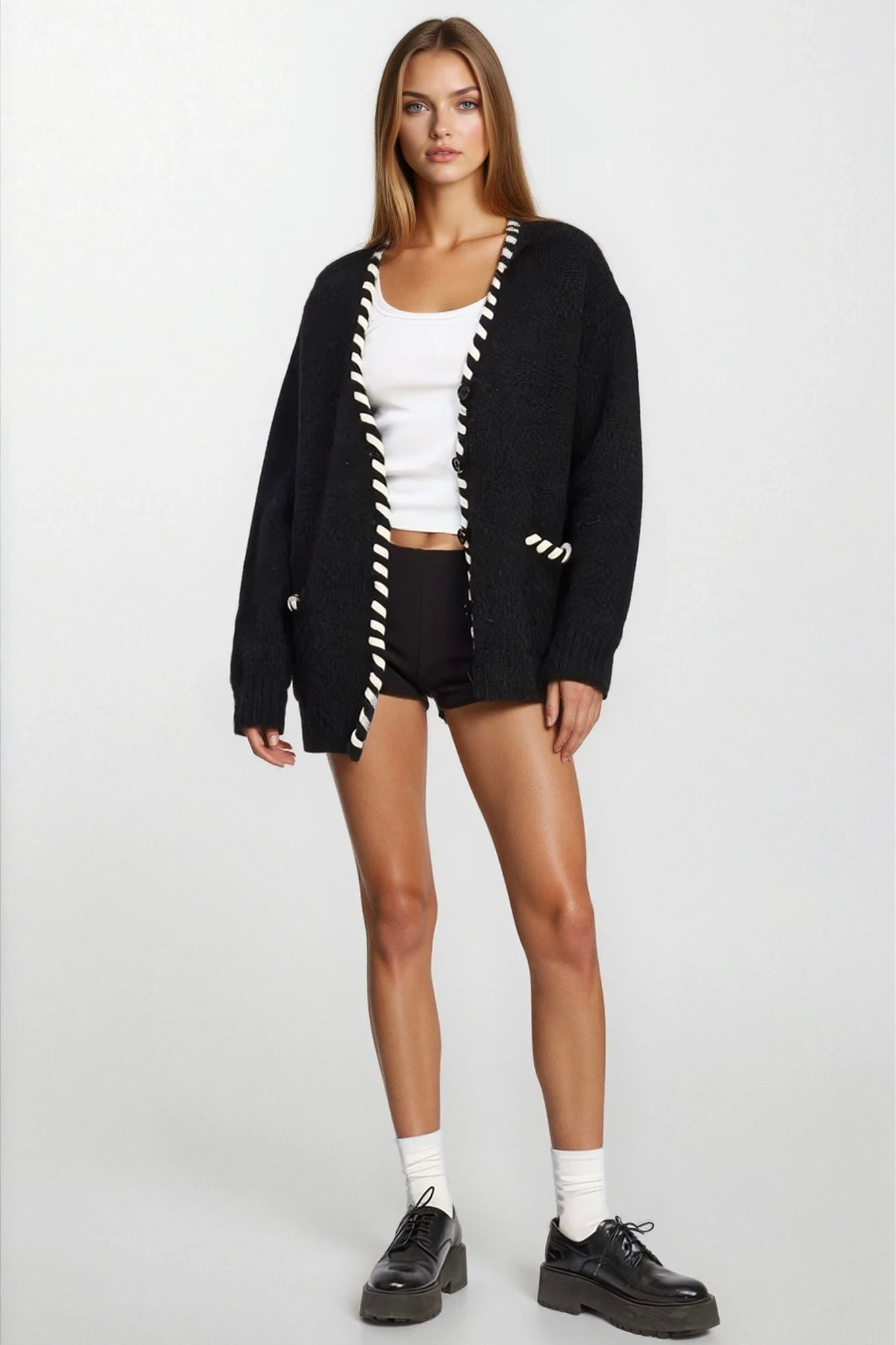 Leather Trim Cardigan