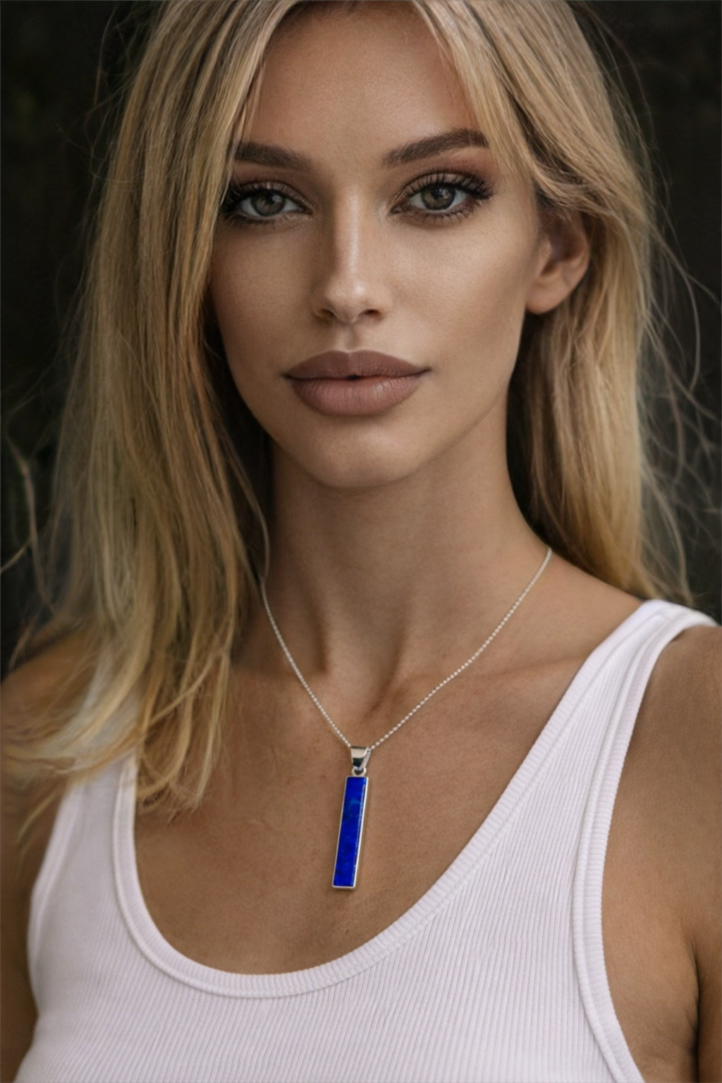 Midnight Blue Opal Column Pendant Necklace