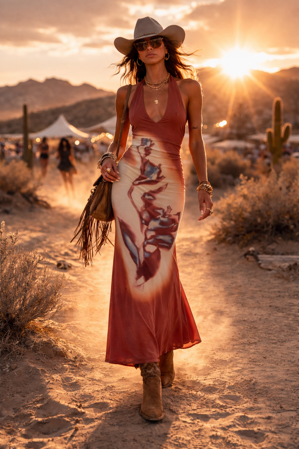 Sundown Siren Halter Maxi Dress