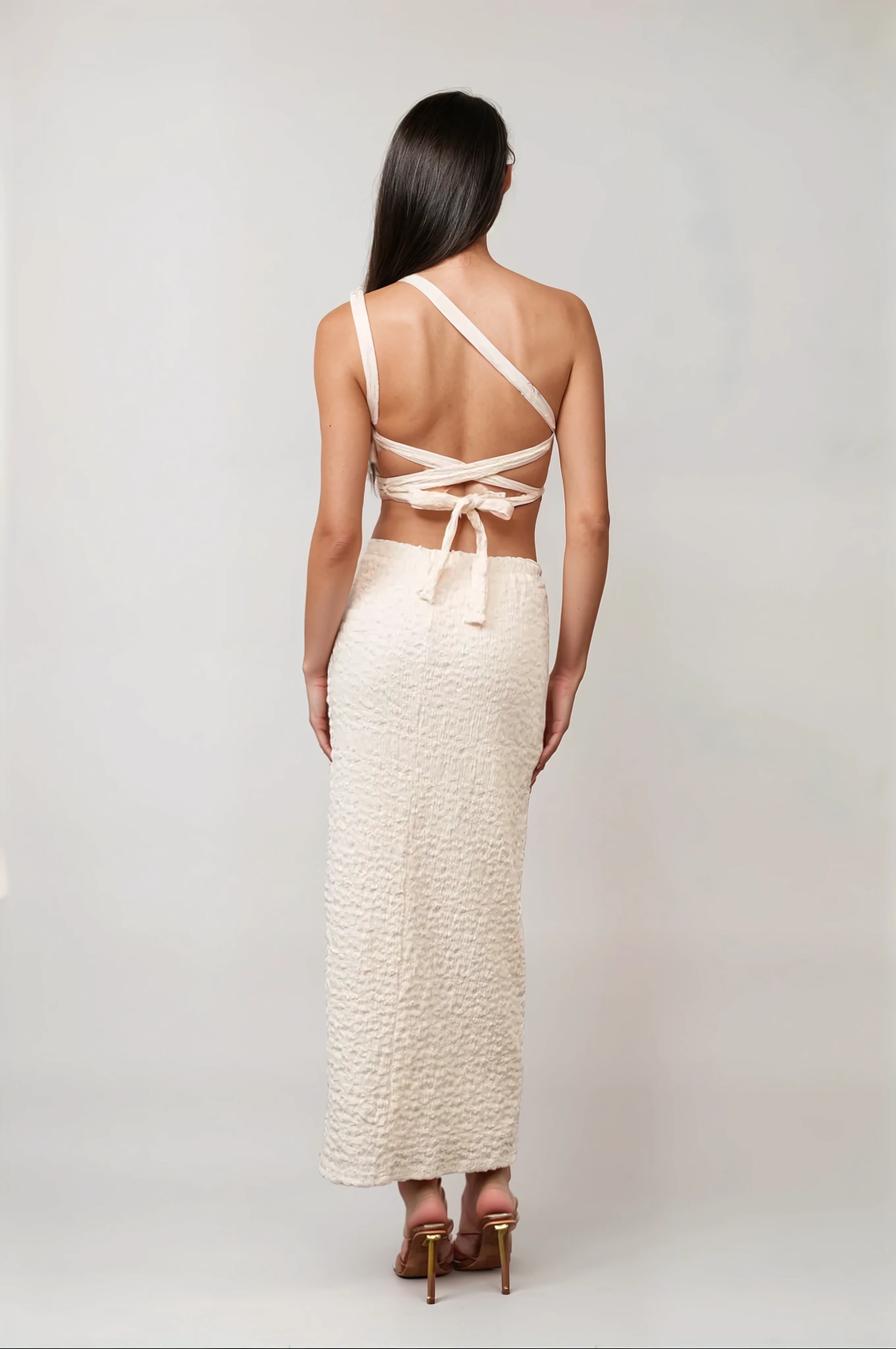 Cream Knit Cutout Midi Dress