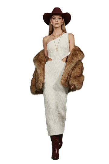 Cream Knit Cutout Midi Dress
