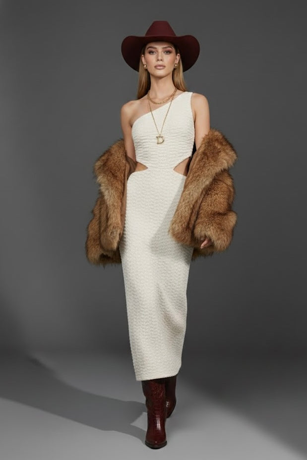 Cream Knit Cutout Midi Dress