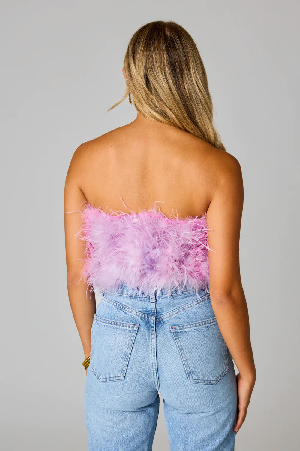 BuddyLove Fancy Strapless Feather Crop Top – Lavender