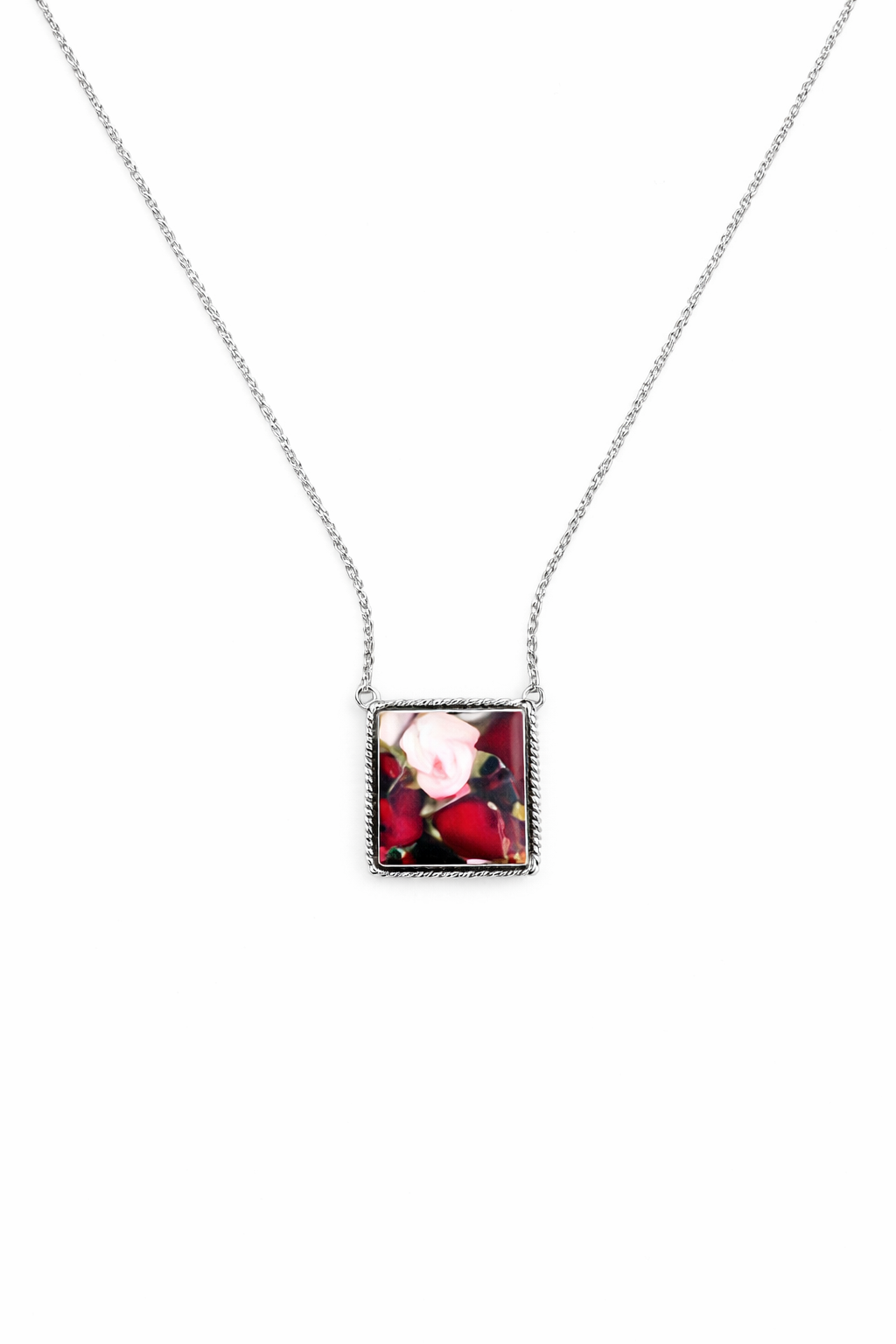 Red Rose Dahlia Sterling Pendant Necklace