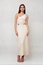 Cream Knit Cutout Midi Dress