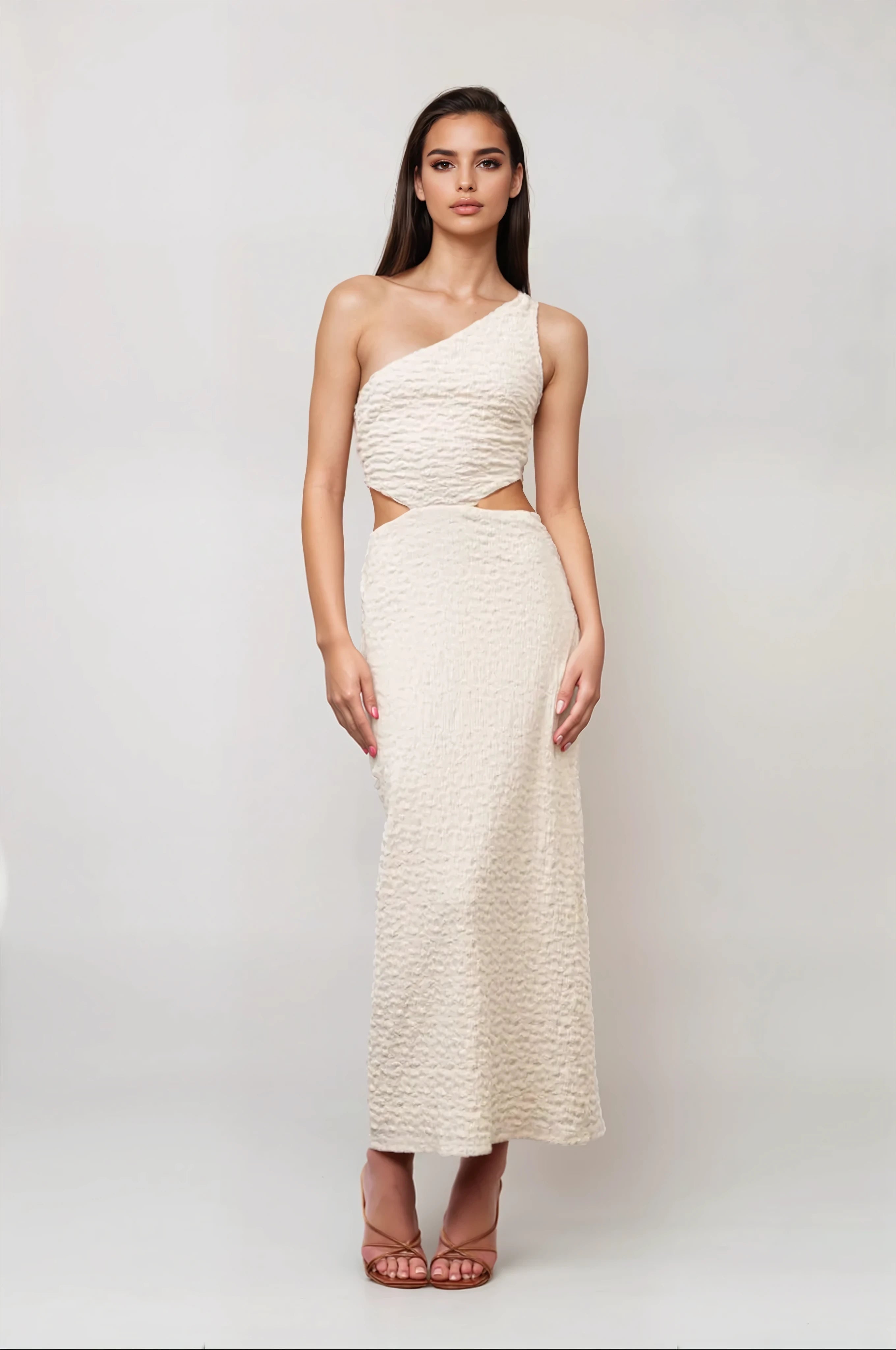 Cream Knit Cutout Midi Dress