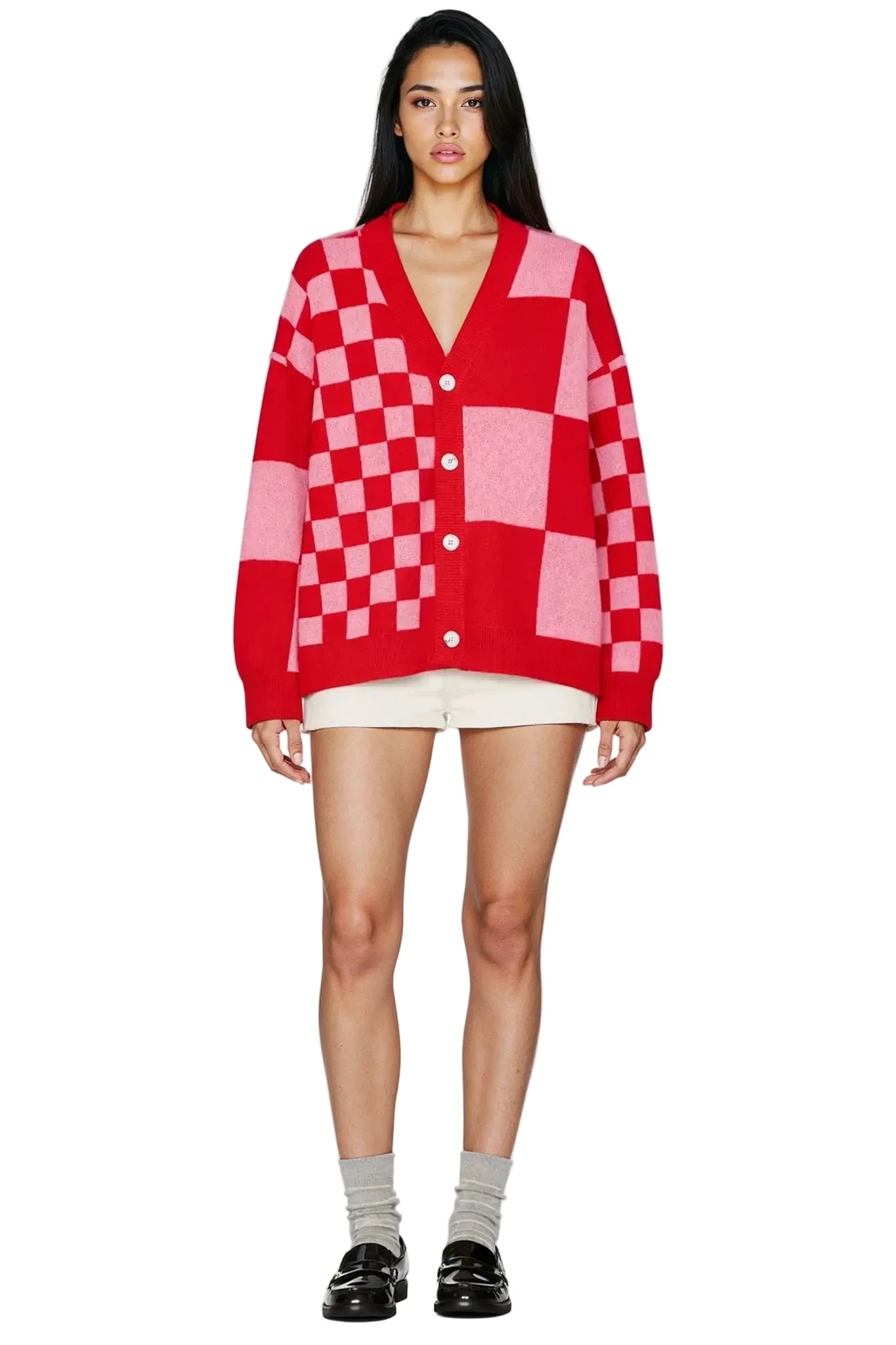 Plaid Knit Button-Front Sweater Cardigan