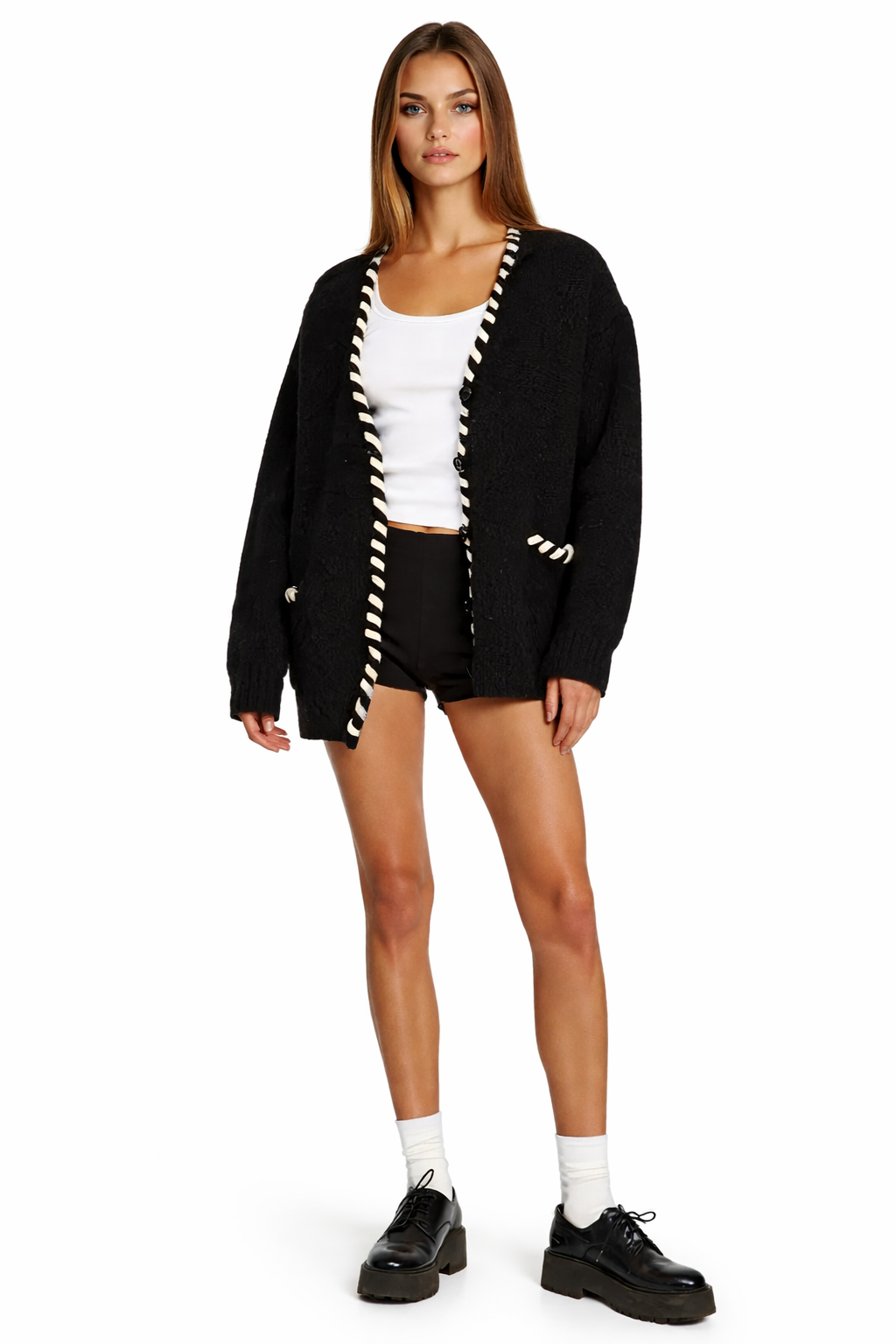 Leather Trim Cardigan