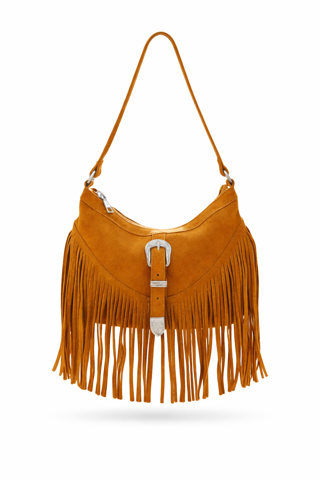 Western Buckle Faux Suede Fringe Bag