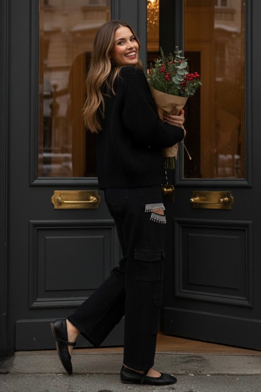 Cut Out Rhinestone Cargo Pants