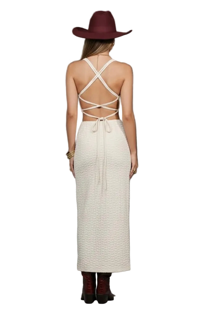 Cream Knit Cutout Midi Dress