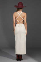 Cream Knit Cutout Midi Dress