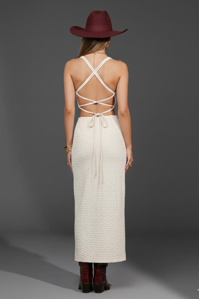Cream Knit Cutout Midi Dress