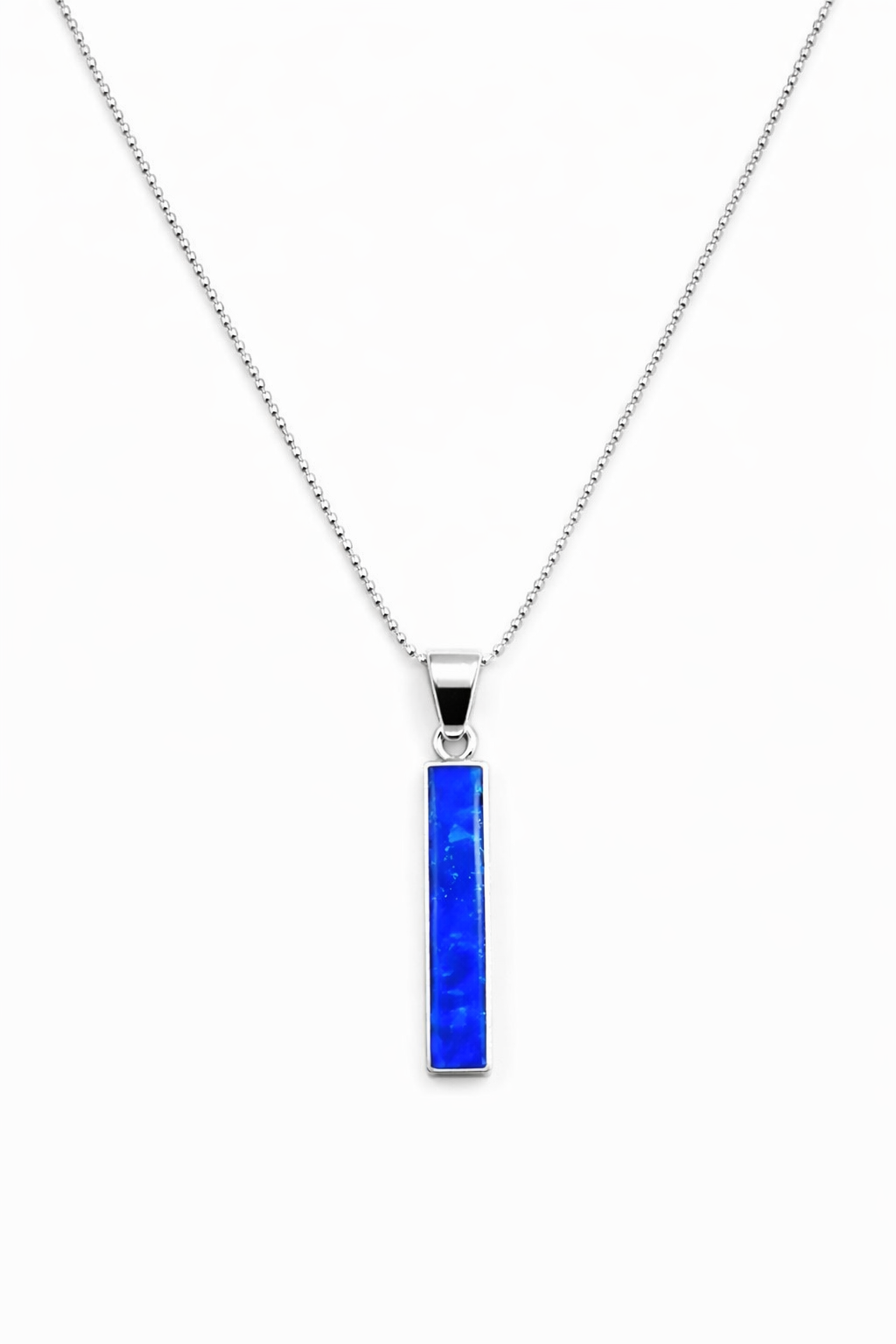 Midnight Blue Opal Column Pendant Necklace