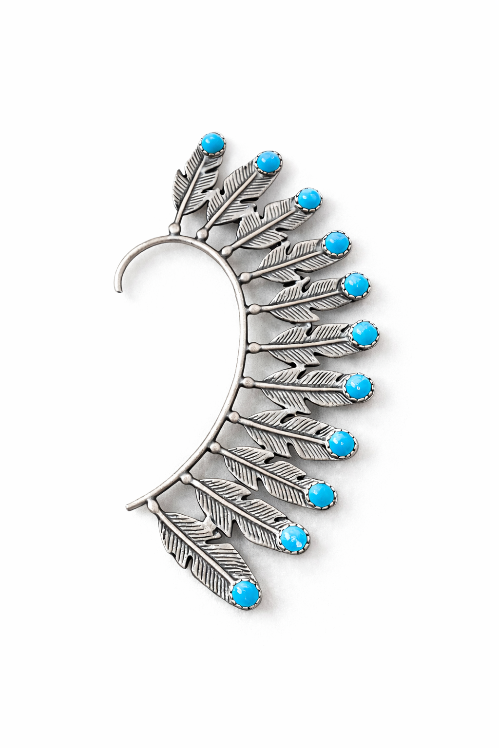 Navajo Sterling Silver Turquoise Feather Ear Cuff