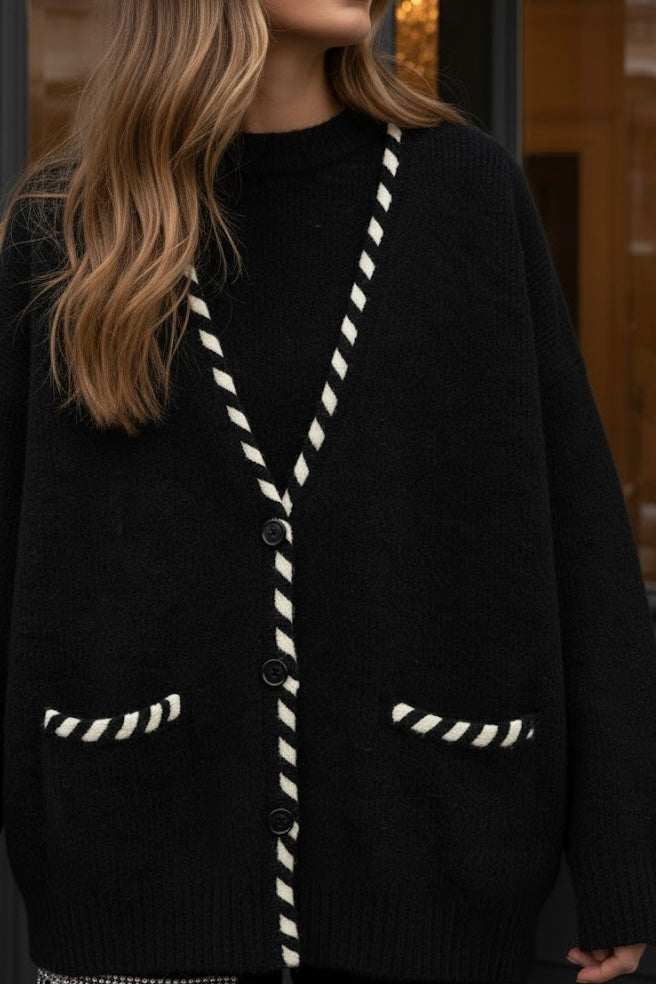 Leather Trim Cardigan