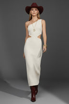 Cream Knit Cutout Midi Dress