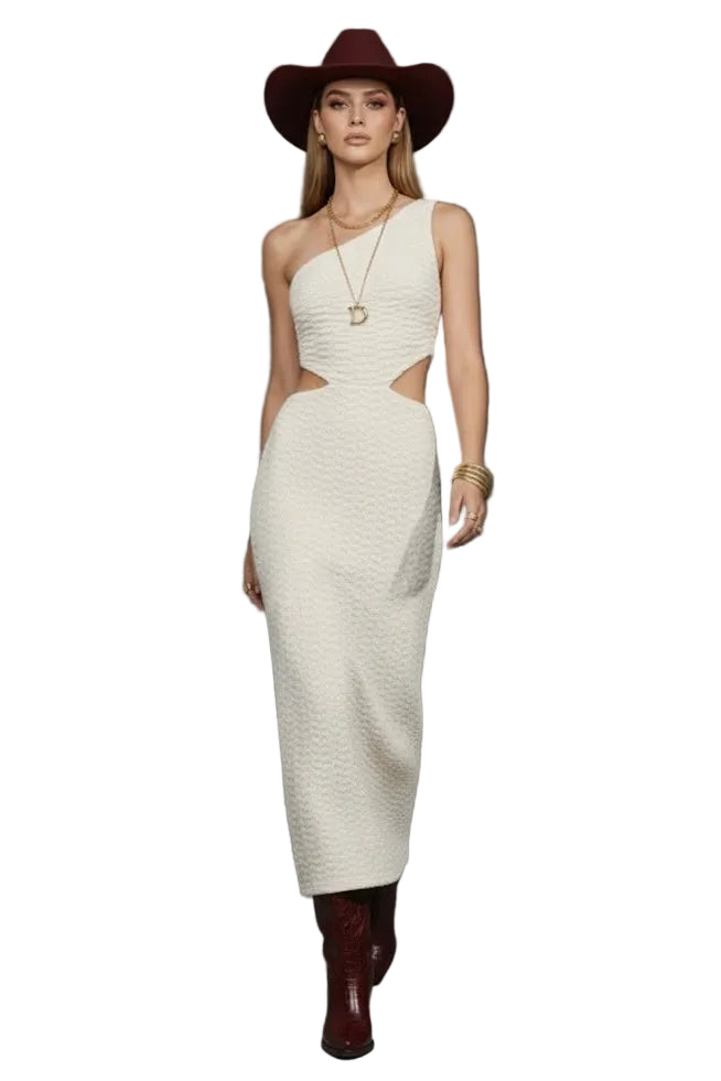 Cream Knit Cutout Midi Dress