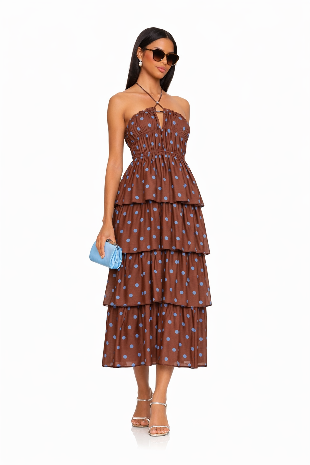 Cocoa Dot Tiered Halter Maxi