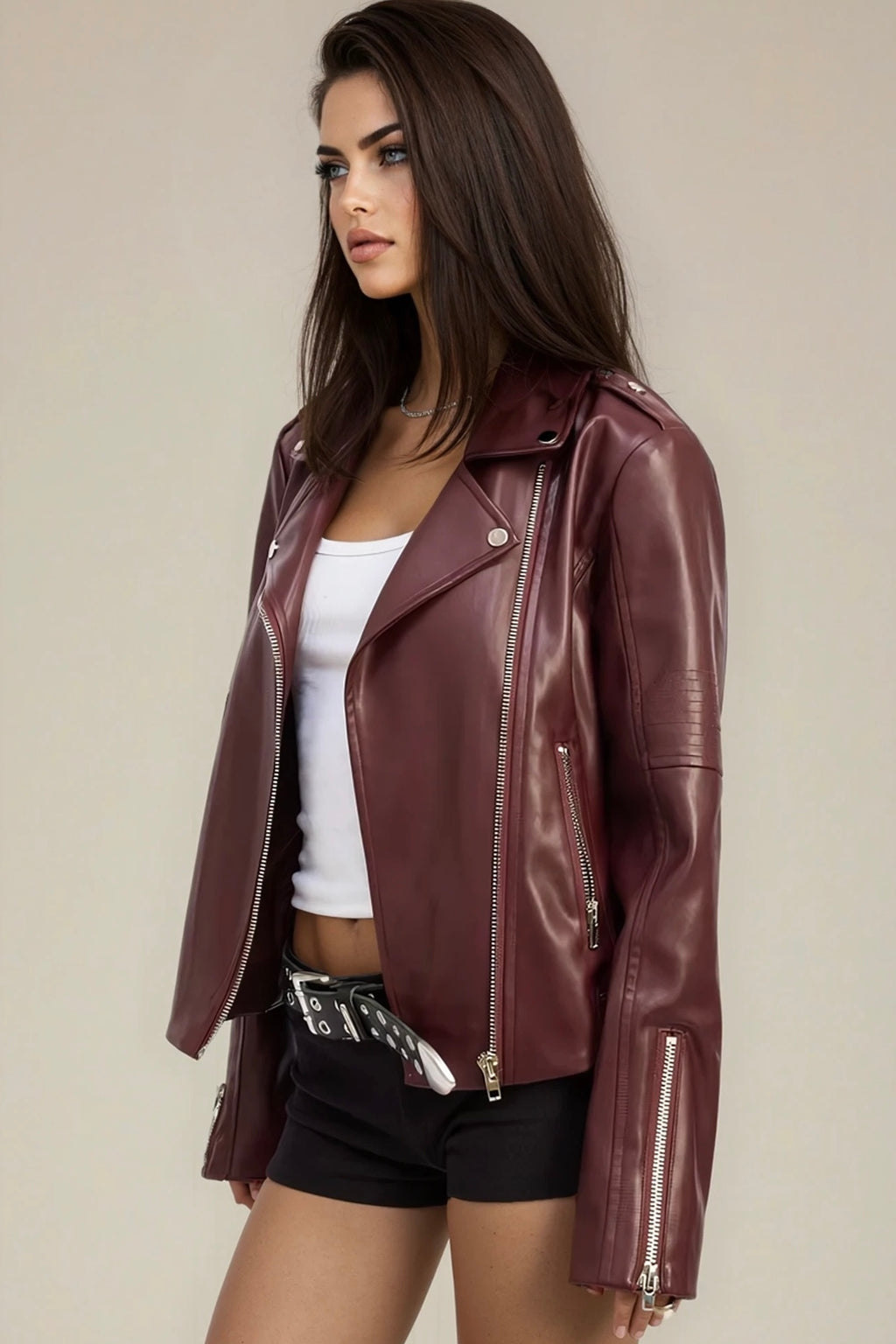 Burgundy Biker Jacket