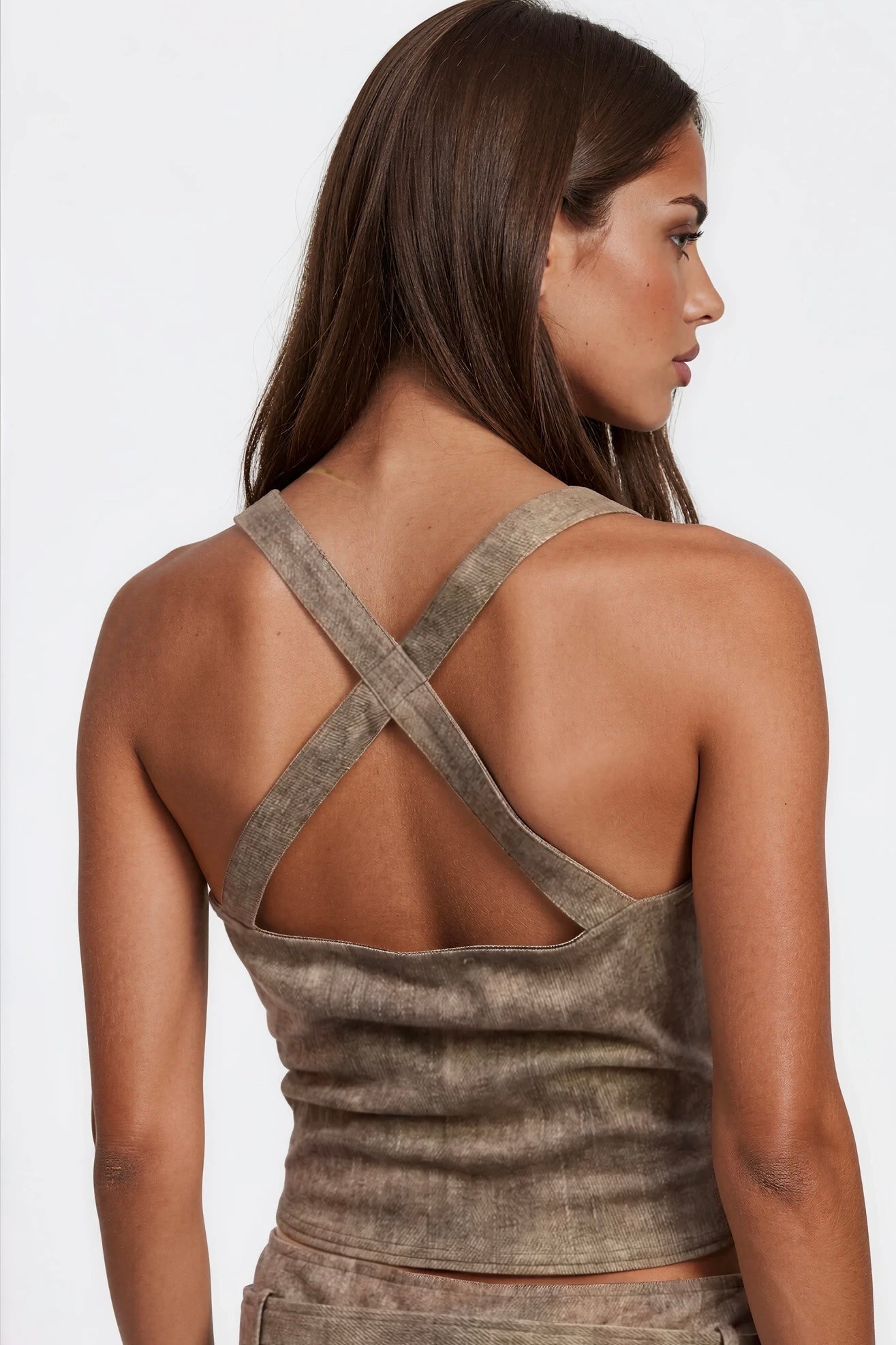 Brown Buckle Denim Crop Top