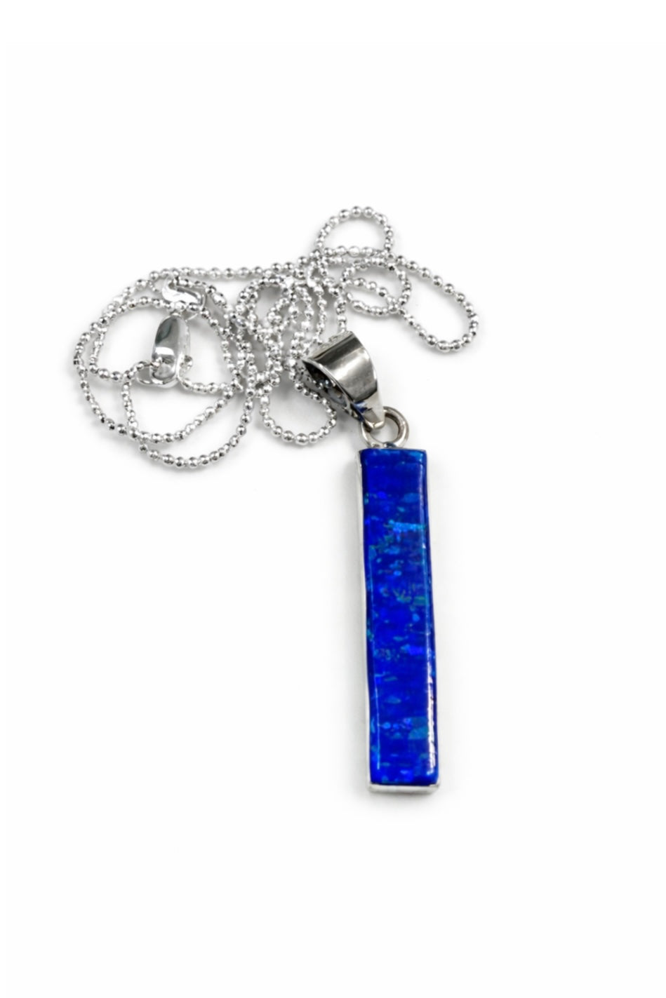Midnight Blue Opal Column Pendant Necklace