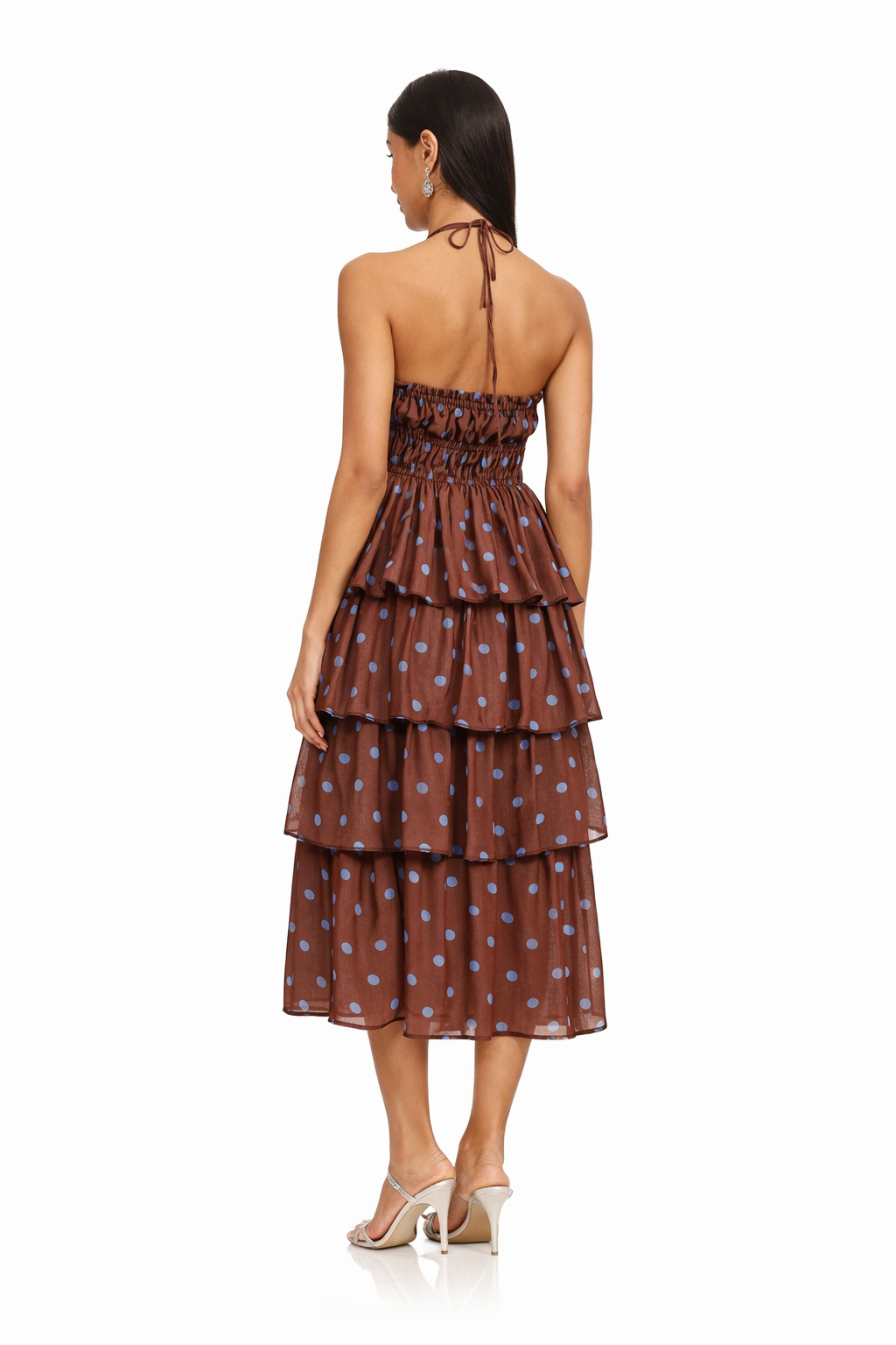 Cocoa Dot Tiered Halter Maxi