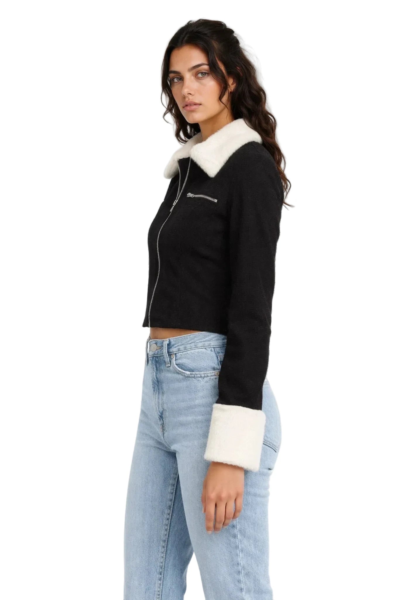 Noir Contrast Collar Crop Jacket