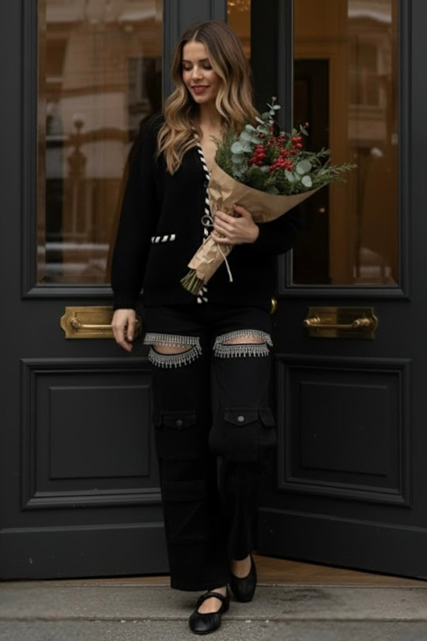 Cut Out Rhinestone Cargo Pants