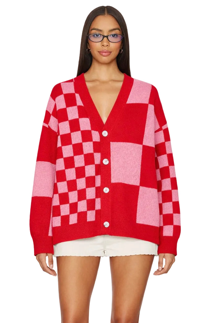 Plaid Knit Button-Front Sweater Cardigan