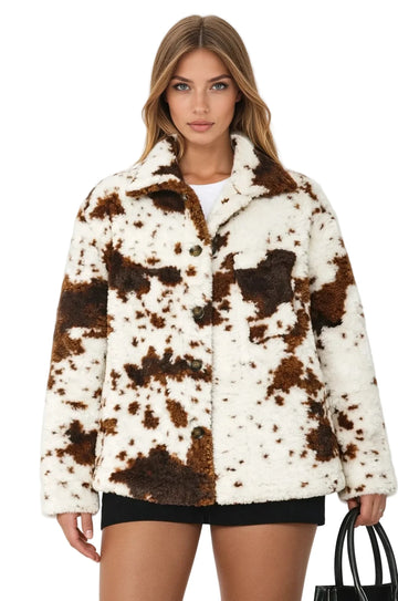Cow Print Sherpa Jacket