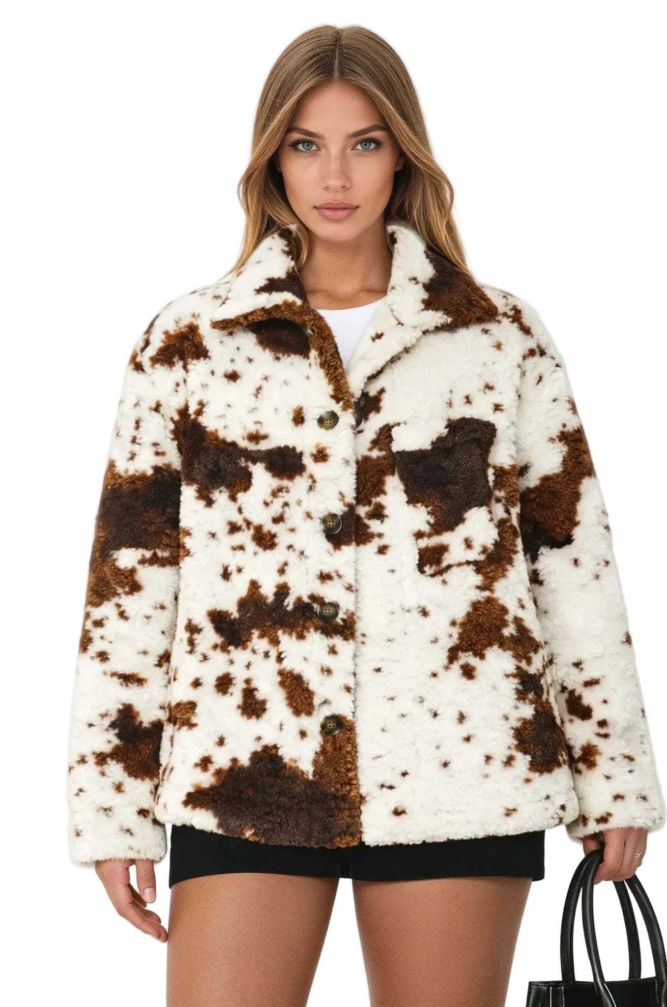 Cow Print Sherpa Jacket