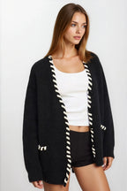 Leather Trim Cardigan