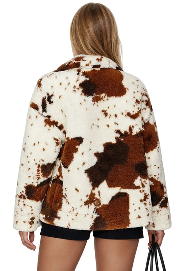 Cow Print Sherpa Jacket