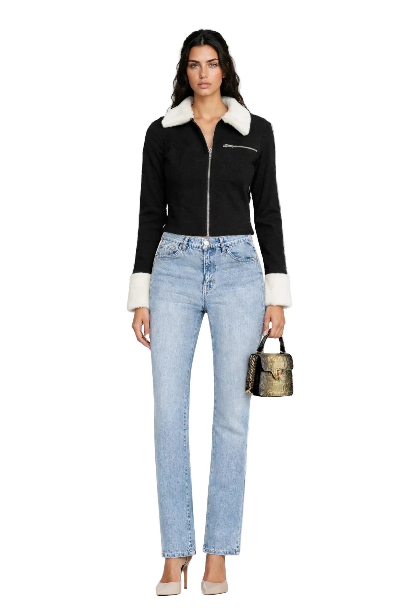 Noir Contrast Collar Crop Jacket