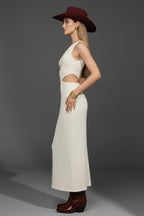 Cream Knit Cutout Midi Dress
