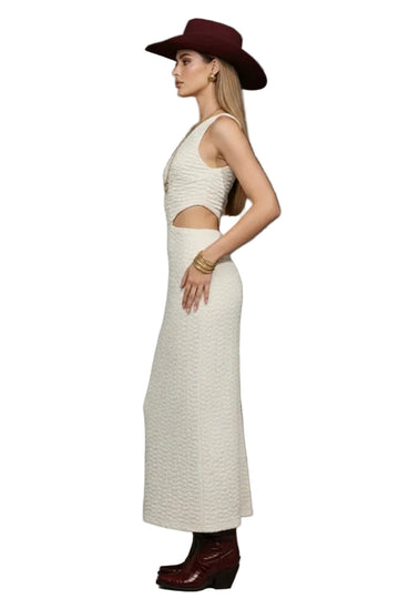 Cream Knit Cutout Midi Dress