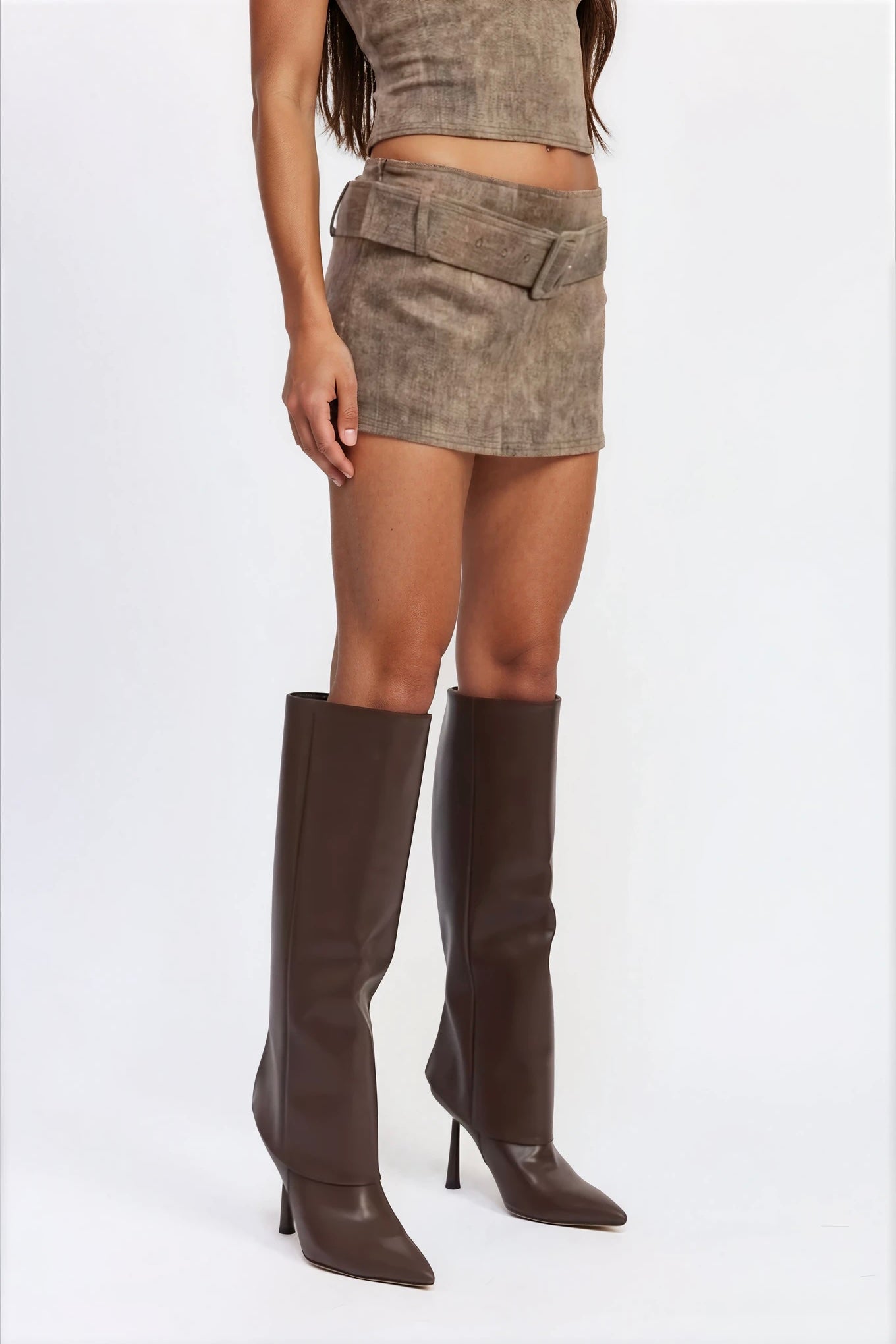 Brown Buckle Low Rise Mini Skort