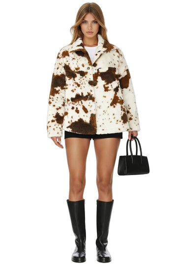 Cow Print Sherpa Jacket