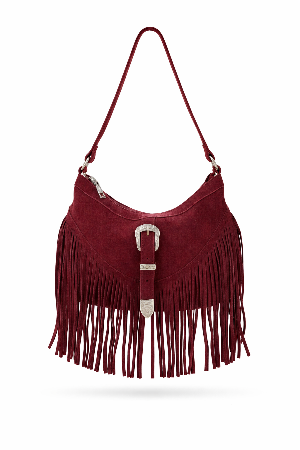 Western Buckle Faux Suede Fringe Bag