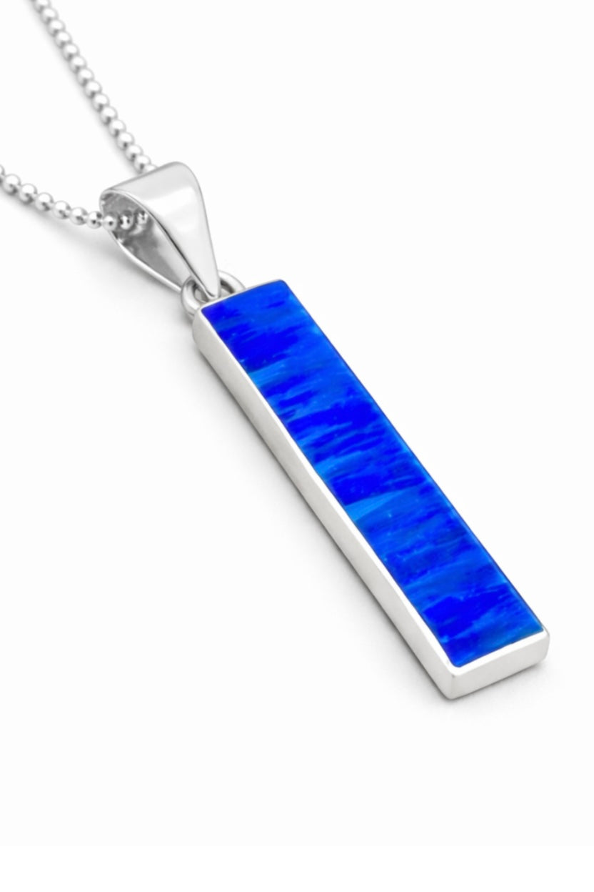 Midnight Blue Opal Column Pendant Necklace