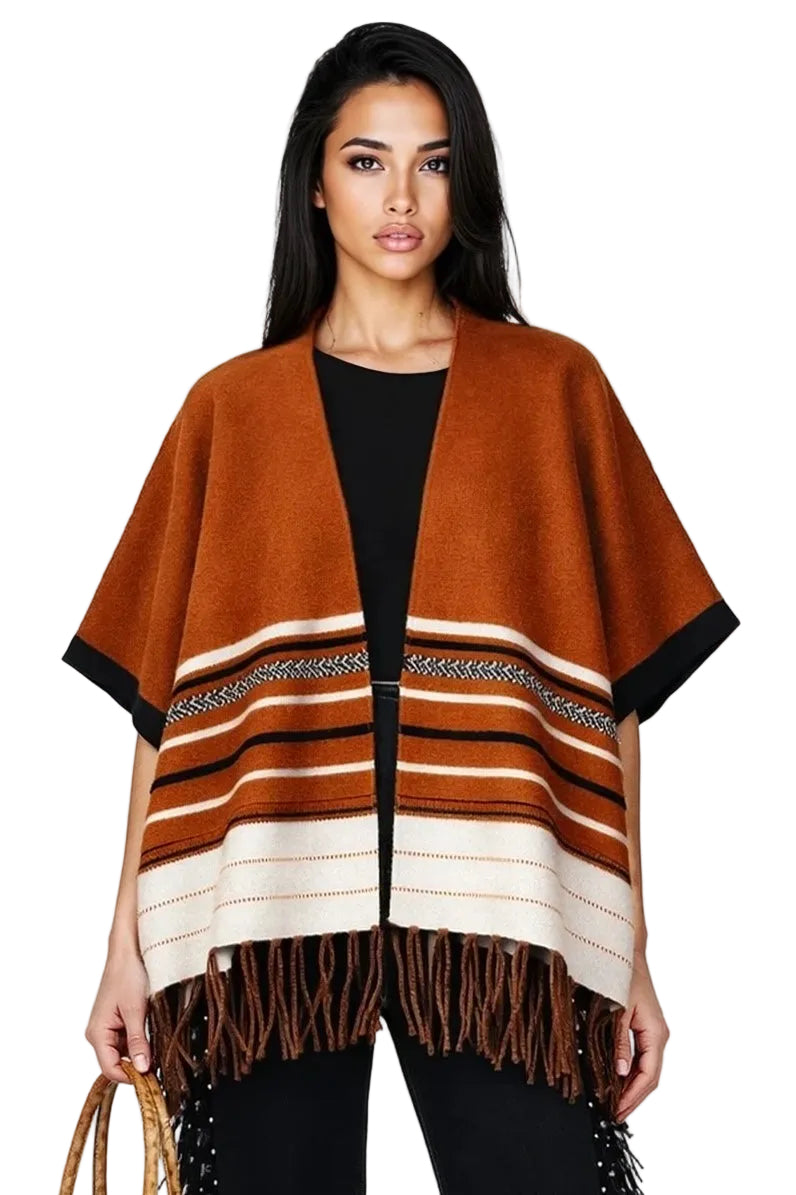 Sierra Stripe Fringe Ruana