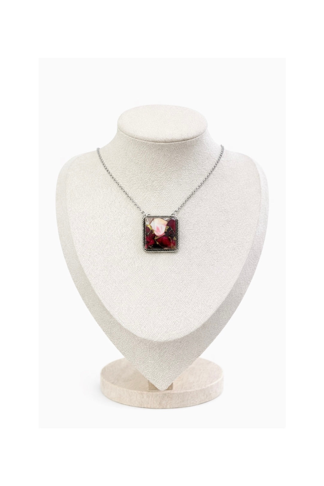 Red Rose Dahlia Sterling Pendant Necklace