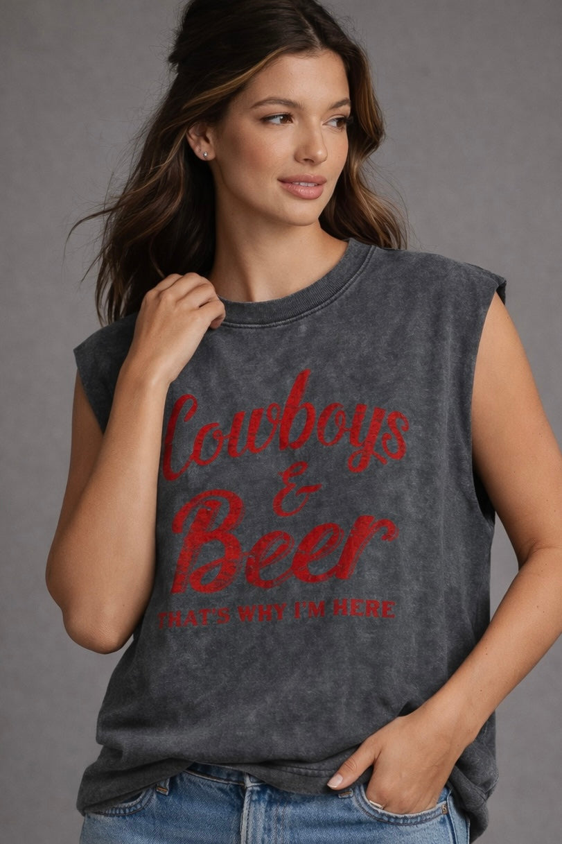 Western Cowboys & Beer Mineral Wash Tank Top